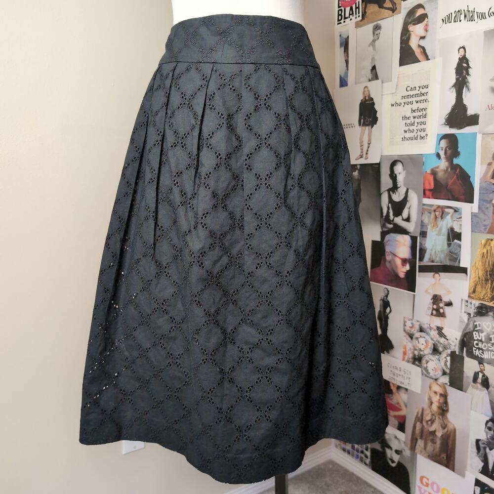 Eyelet Pleated Boho Midi Skirt